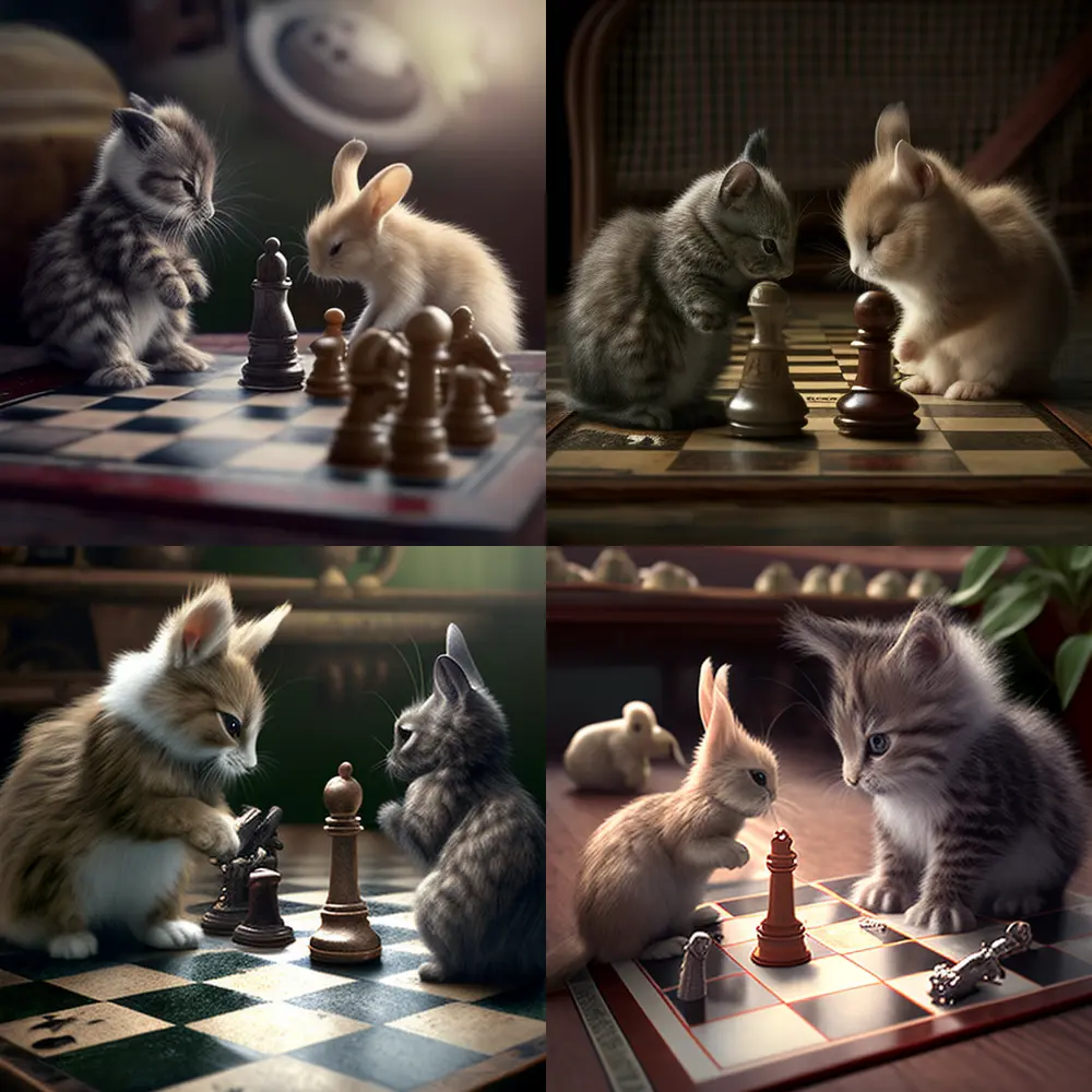 For the New Year I’ve asked Midjorney AI to make a picture of Cat ( Kitten) and Rabbit playing chess… but what’s how it understood 😊

#1

https://nftz.me/nft/75a09a6111ab5841044739d942ad480b3bd1877da49582d797a2968baa7ada26
