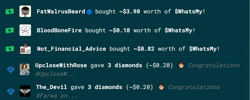 Big thank you to all my recent investors and diamonders!

Thanks for your trust and support @FatWalrusBeard @BloodBoneFire @Not_Financial_Advice @UpcloseWithRose @The_Devil !!!