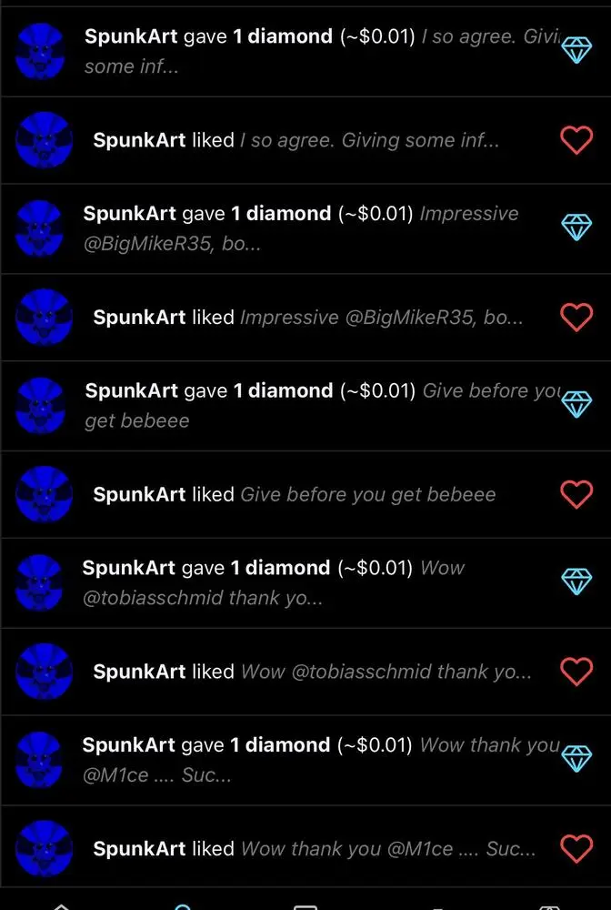 Thank you kind sir for your many many likes and diamonds @SpunkArt…

💎♥️💎♥️💎