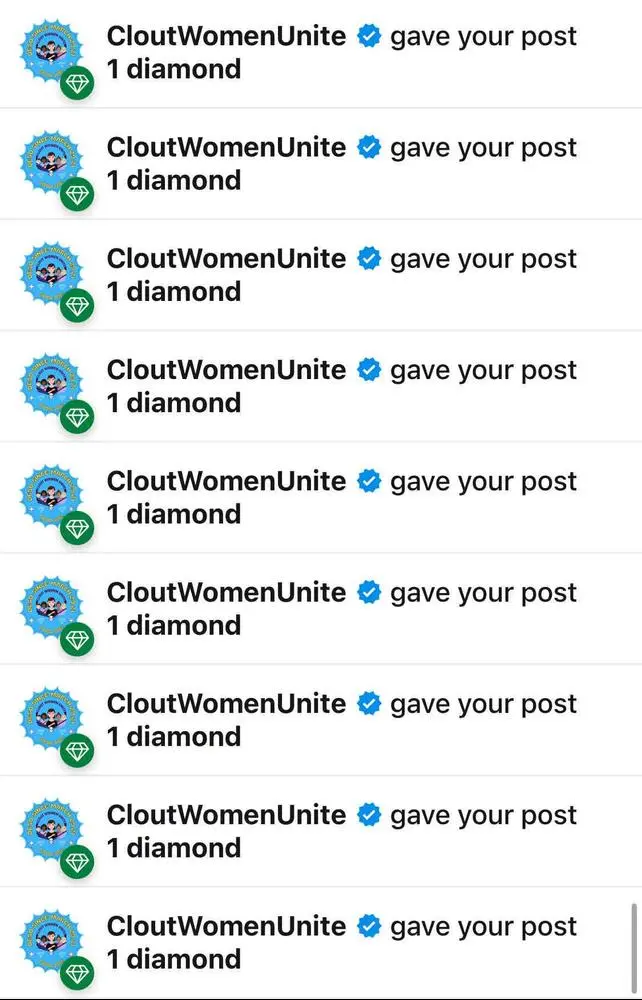 Thanks @CloutWomenUnite for the diamonds 💎💎💎💎💎💎💎💎