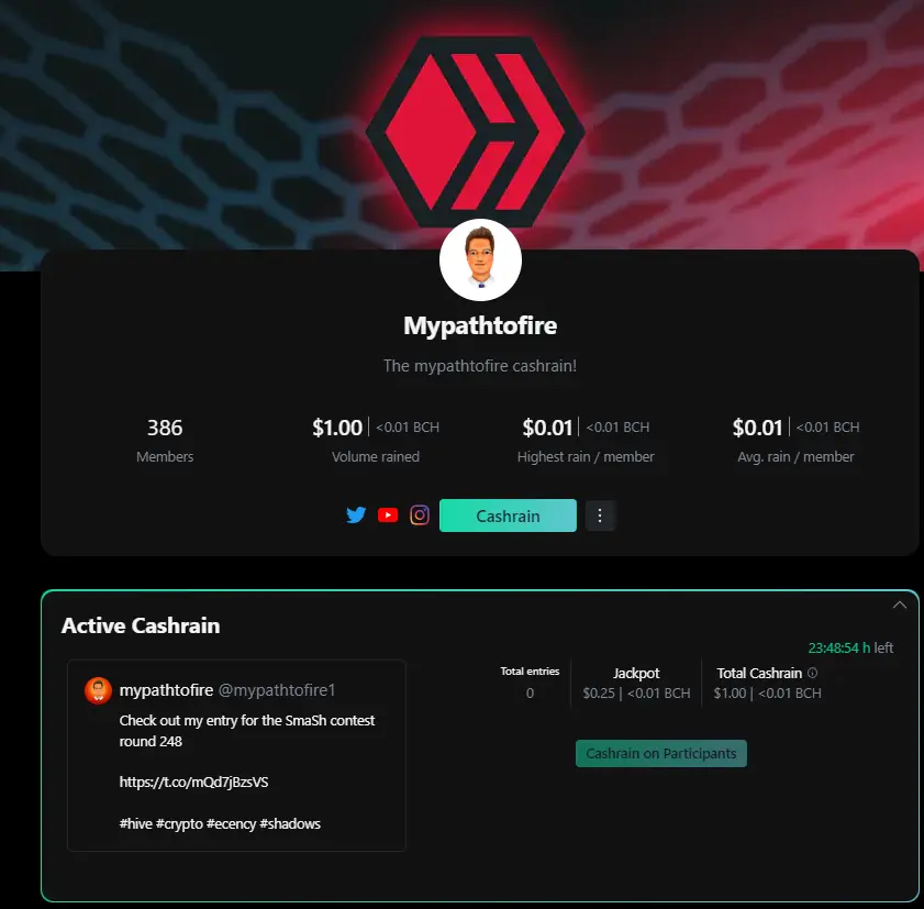 Check out my latest CashRain

https://cashrain.com/mypathtofire

#crypto #bch #freecrypto