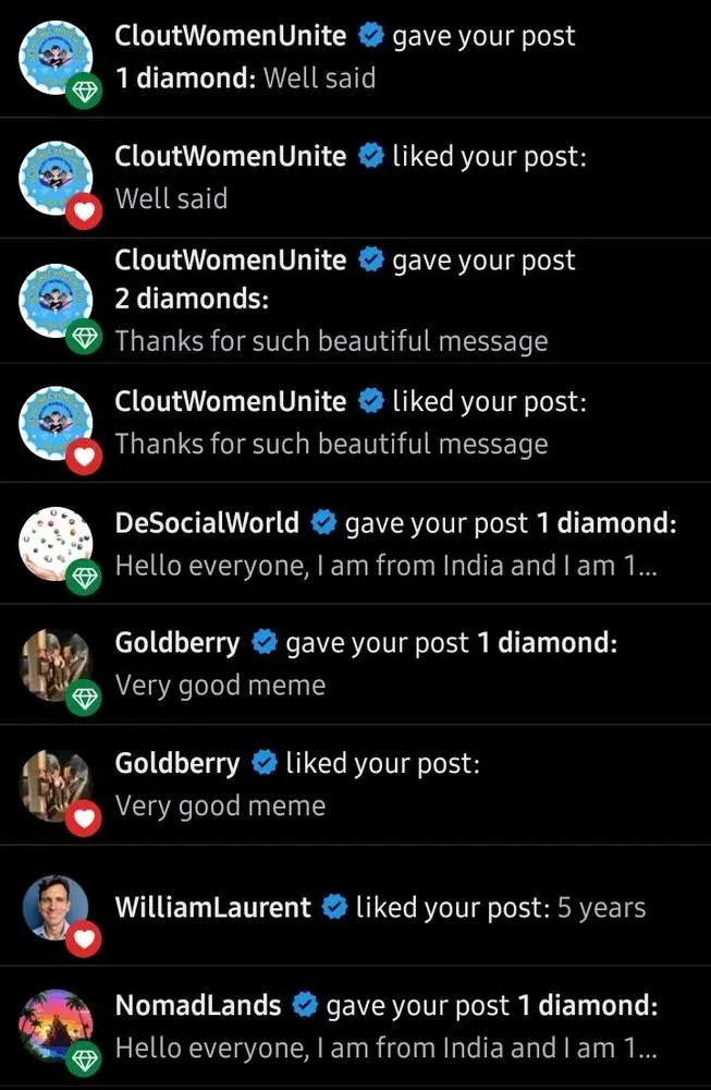 Thank you @CloutWomenUnite @DeSocialWorld @Goldberry @NomadLands 
For diamonds and interaction with me.