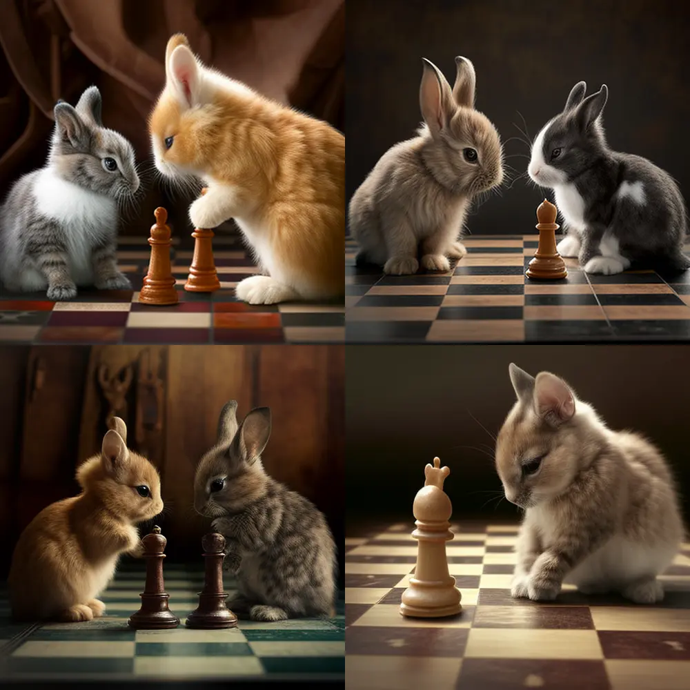 For the New Year I’ve asked Midjorney AI to make a picture of Cat ( Kitten) and Rabbit playing chess… but what’s how it understood 😊

#4


https://nftz.me/nft/c18db2ded0e72251f2f6c5462c6eb67da456046dc754d2317440e6007877f3a2

