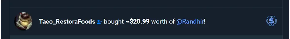 Thanks for the CC Buy! @Taeo_RestoraFoods ... It's been a while since I had a CC Buy and it's a good feeling. 

Partially because I had my FR at 100% due to the Focus Staked CCs which I have now bought back.

For anyone else interested, FR is now back to the Pre-Focus Level. For those holding 0.5 of my Coin, I will even give back 5% of the FR. 

