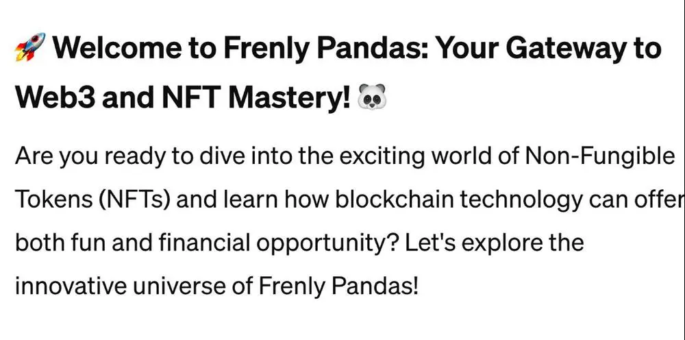 Put this together for people new to NFTs and those who want to understand Frenly Pandas 🐼 vs other collections and how to get involved.

https://docs.google.com/presentation/d/1EsJCOtddt6Mz6s825OGOxsv7dpbWTk-9lGhX0WWOKEw/edit
