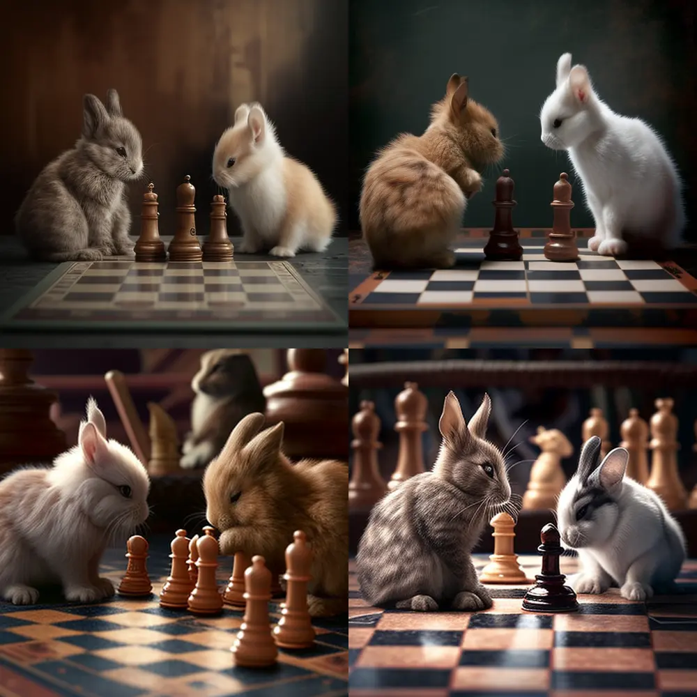 For the New Year I’ve asked Midjorney AI to make a picture of Cat ( Kitten) and Rabbit playing chess… but what’s how it understood 😊

#3


https://nftz.me/nft/d9738cf843a844c947970366bd8bd2180737c697ce95f9588a3d7c2e9907373f

