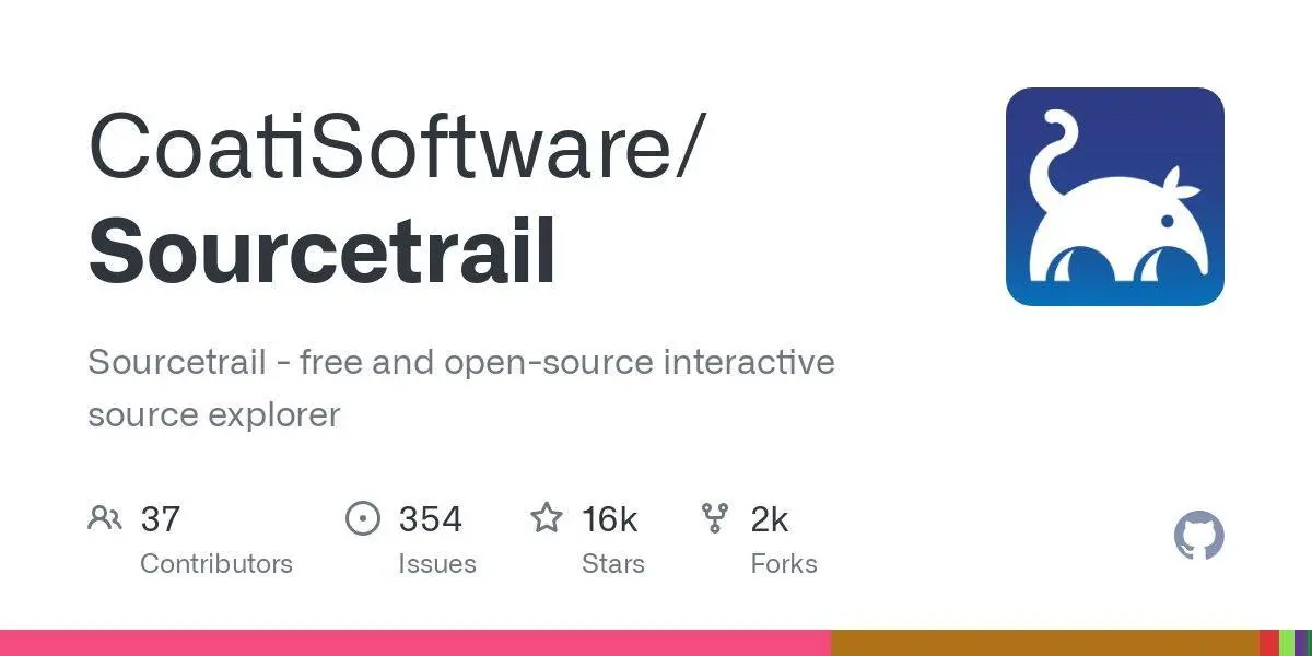 [CoatiSoftware/Sourcetrail](https://github.com/CoatiSoftware/Sourcetrail)
Sourcetrail - free and open-source interactive source explorer
**Language:**C++
**Total stars:** 15852
**Stars trend:**
`22 Apr 2025
 1pm ▍ +3
 2pm ▉ +7
 3pm ▊ +6
 4pm █ +8
 5pm █ +8
 6pm ▌ +4
 7pm ▌ +4
 8pm ▉ +7
 9pm █ +8
10pm ▎ +2
11pm █ +8
23 Apr 2025
12am █▎ +10`
#cplusplus
#c, #cpp, #java, #python