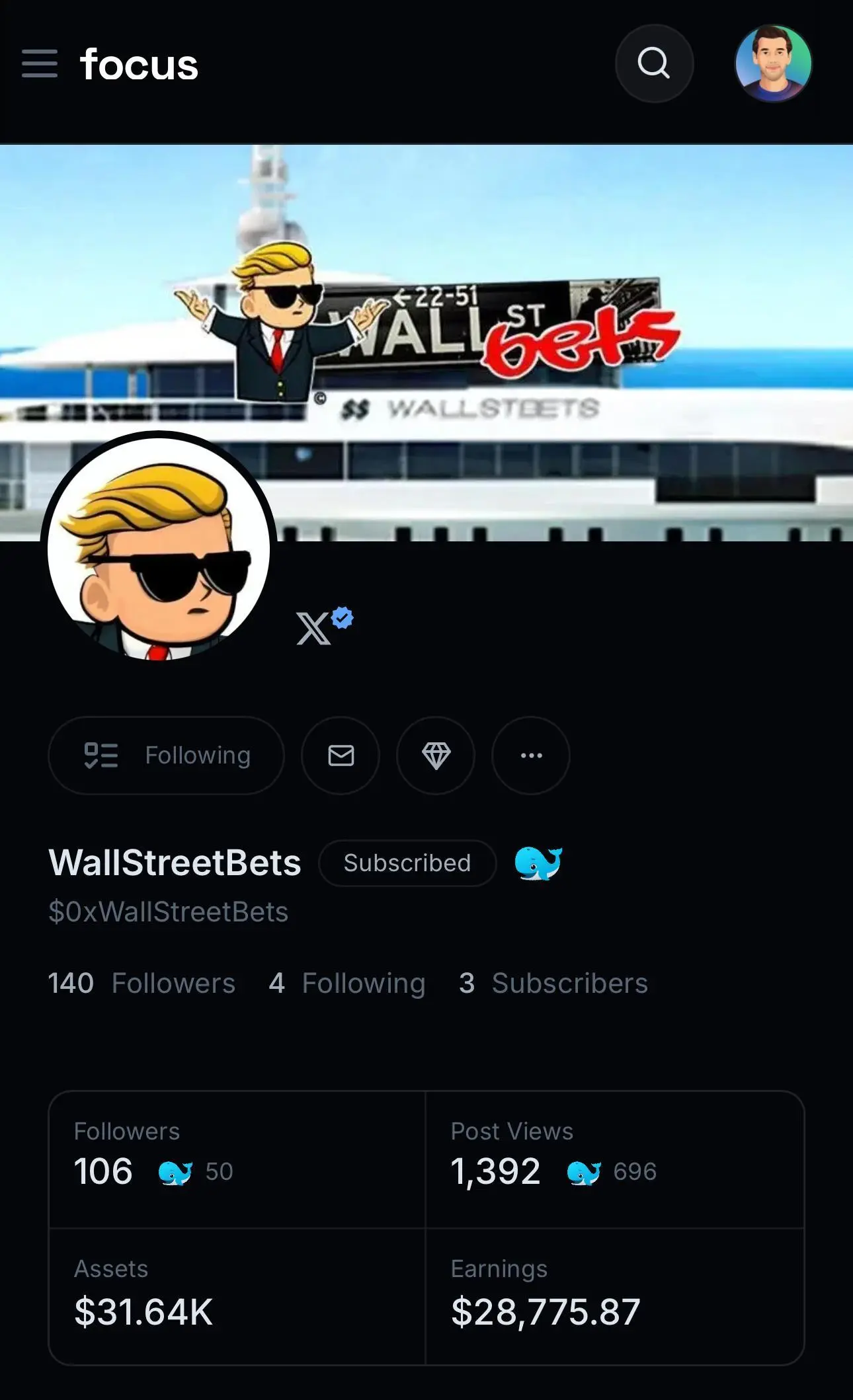 A few people have asked me now so just going to post: Yes, I'm pretty sure the $0xWallStreetBets coin is real. He connected his X account on his profile, and his posts seem genuine.
