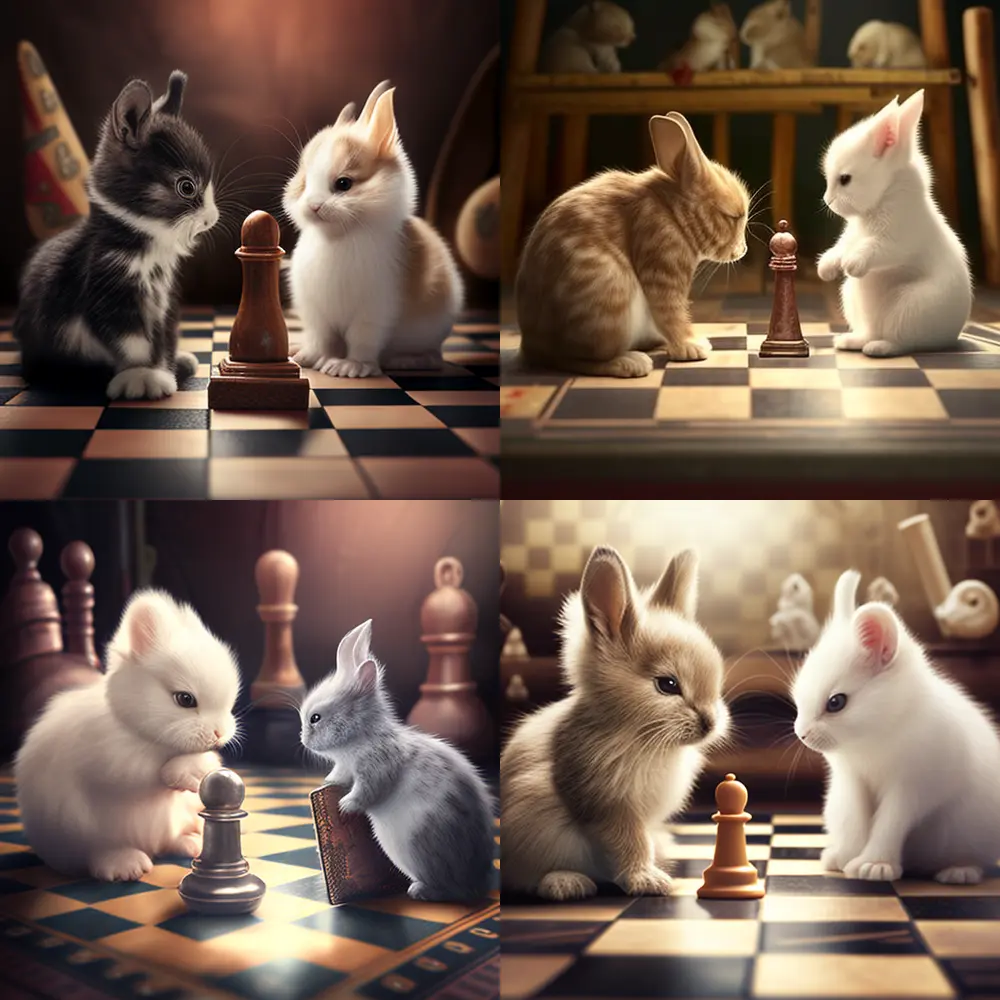 For the New Year I’ve asked Midjorney AI to make a picture of Cat ( Kitten) and Rabbit playing chess… but what’s how it understood 😊

#2