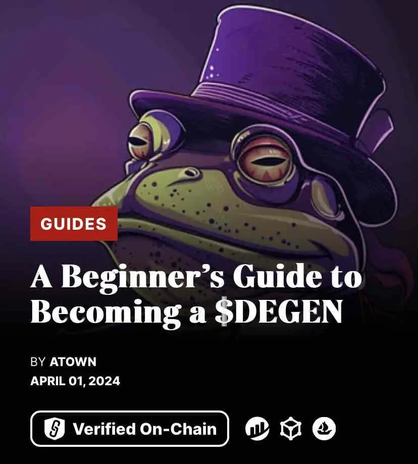 Are you a $Degen yet? 

Found this guide helpful if your interested in learning about it. 

It’s always good to have healthy competition. Make sure you expand your opportunities of growth and learn from others. 

Then bring them to DeSo 😜

https://medium.com/@onchain_atown/the-beginners-guide-to-degen-4a3cd6f8cf11