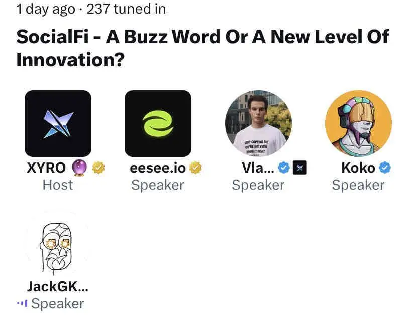 Nice space on the SocialFi space 

https://twitter.com/i/spaces/1eaKbgvOLbVGX